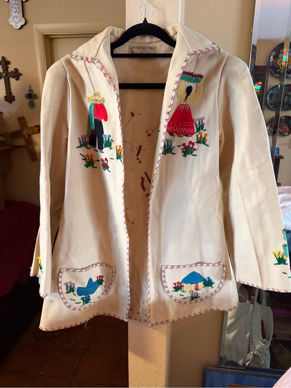 Vintage Garcia Leal Hnos Mexican Felt Folk Art Jacket